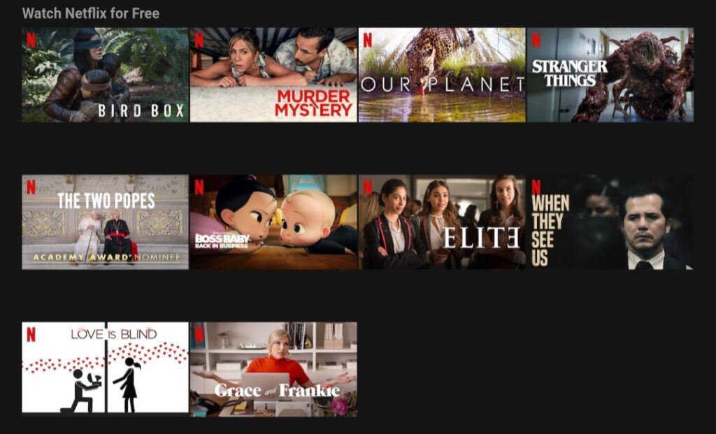 Netflix Watch Free feature allows you to stream some popular movies and tv shows for free