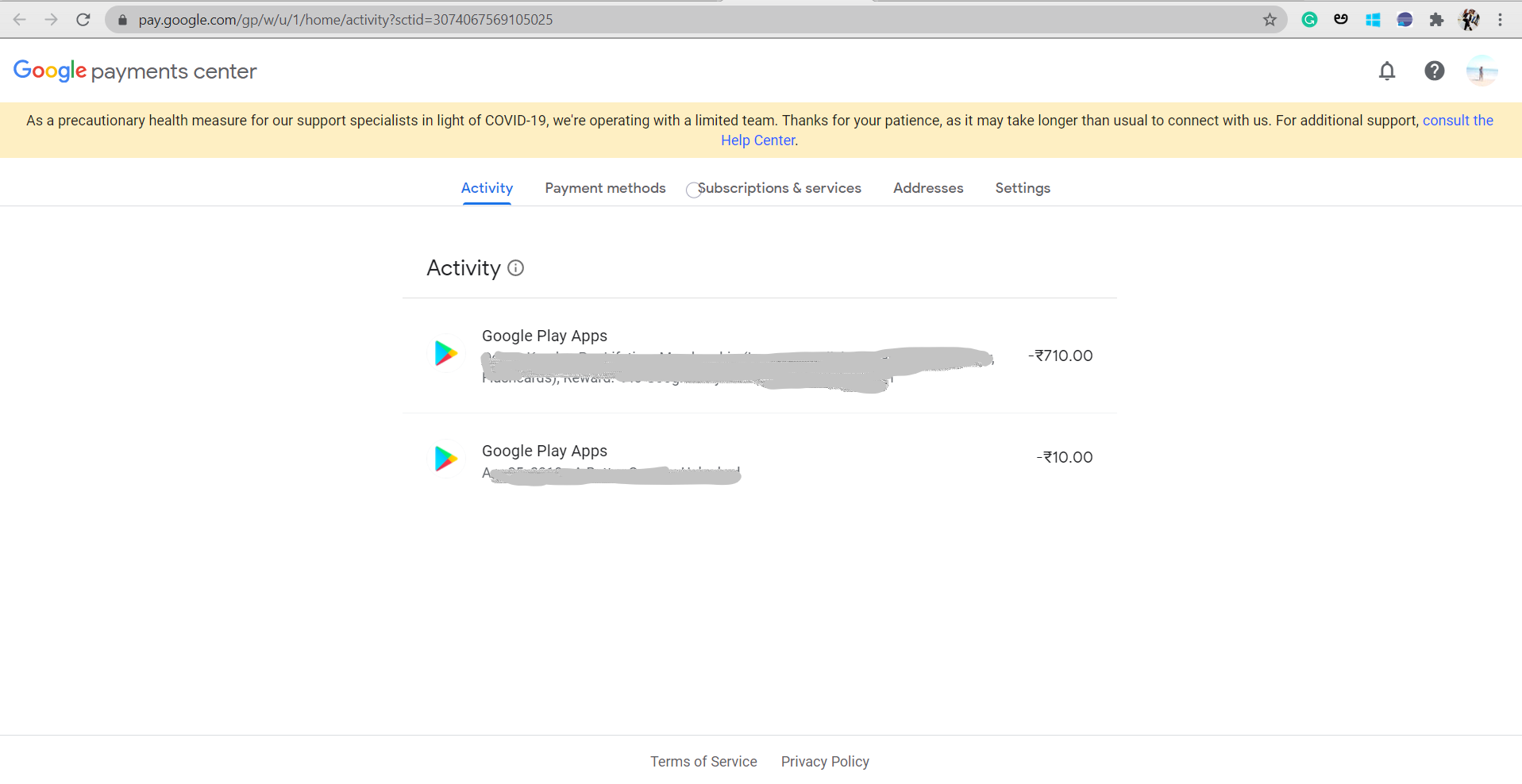 google pay web managing payments