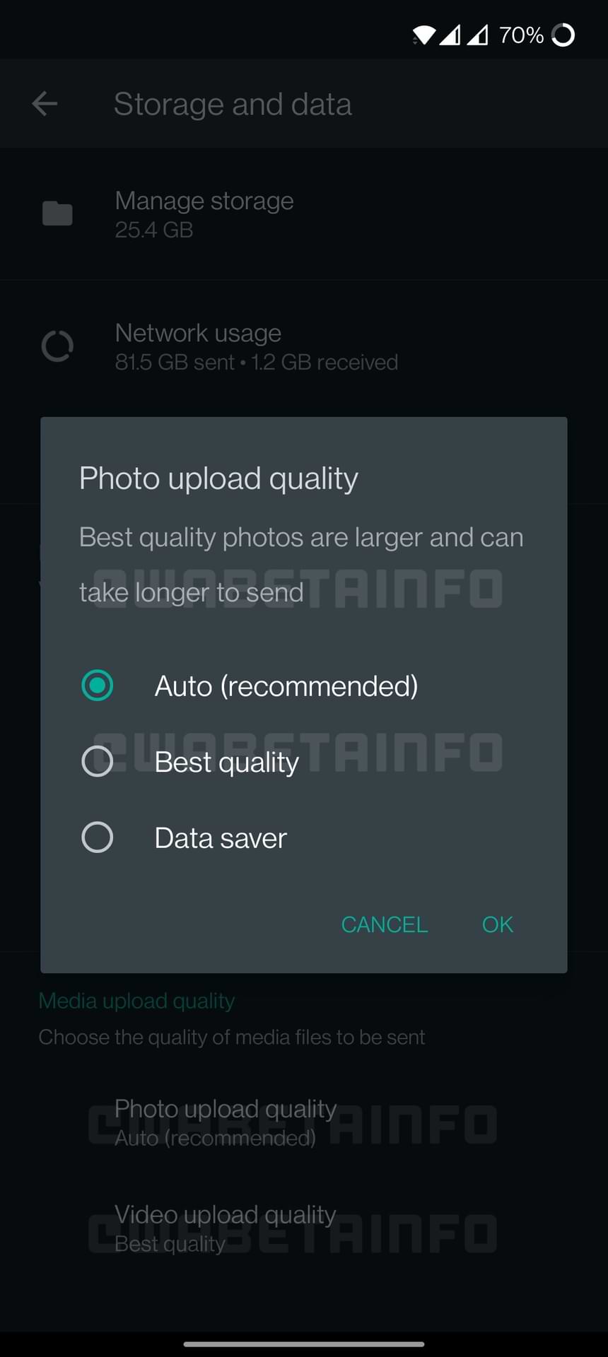 WhatsApp media quality settings